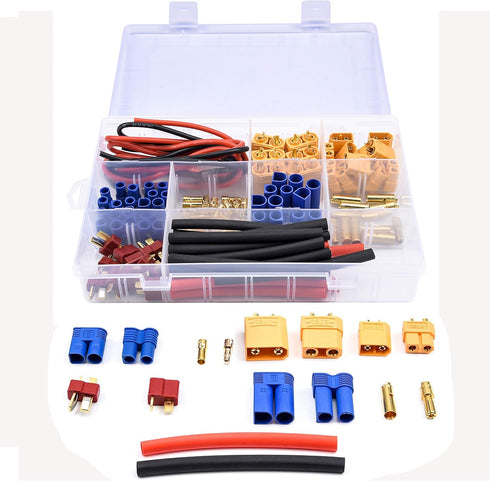 Readytosky XT60/XT90/EC3/EC5/T-Plug Male&Female Connector Adapters Kit+14AWG Silicone Wire+Shrink Tubings for RC ESC Motor Lipo Battery(70PCS)...