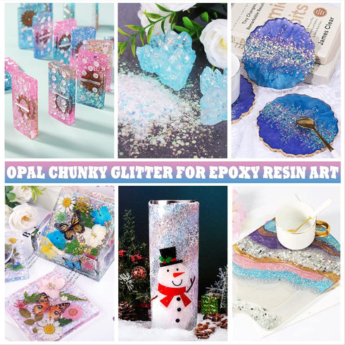 LET'S RESIN Opal Chunky Glitter for Resin, 12 * 10g Craft Glitter Powder for Tumblers/Slime, Iridescent Chameleon Glitter Sequins Festival Decor(E...