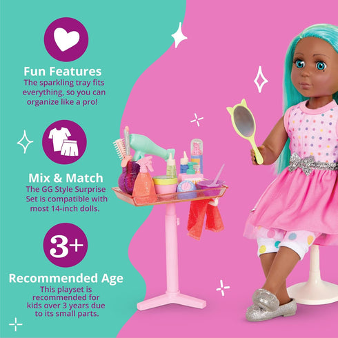 Glitter Girls – Hair Salon Set – Accessories for 14-inch Dolls – Blow Dryer, Mirror, & Hair Styling Tools – Pretend Hair Products – Toys for Kids ...