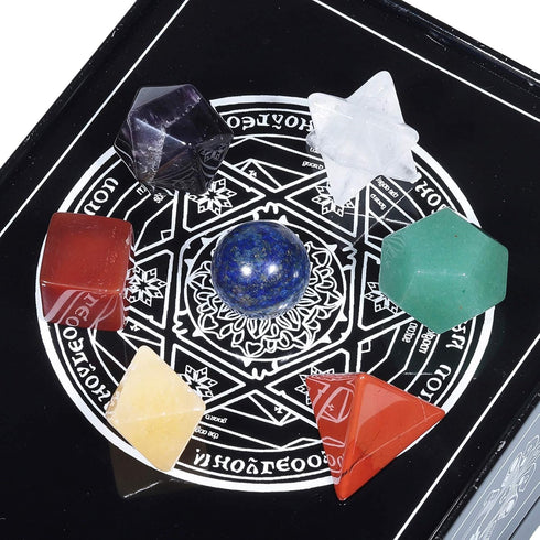 Amogeeli 7 Chakra Crystal Platonic Solids Sacred Geometry Set, Healing Stone Gift Kit with Merbaka Star...
