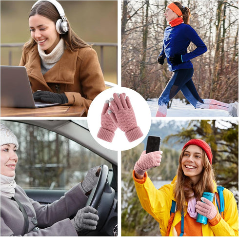 4 Pairs Women's Touchscreen Winter Gloves - Fashion Knit Mittens with Thick Cuffs for Cold Weather...