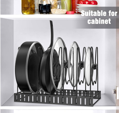 Pot Rack Organizer, 3 DIY Methods, Height and Position are Adjustable - 8 Pots Holder, Metal Kitchen Cabinet Pantry Pot Pan Lid Holder (BLACK)...