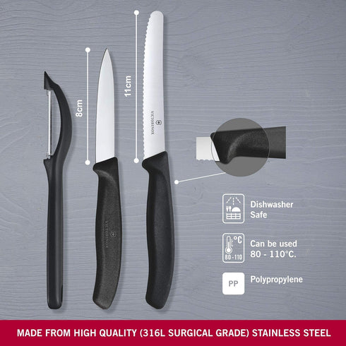 Victorinox Swiss Classic Set with Peeler, 3 Pieces Paring Knife, Set of 3, Black, 6.7113.31...