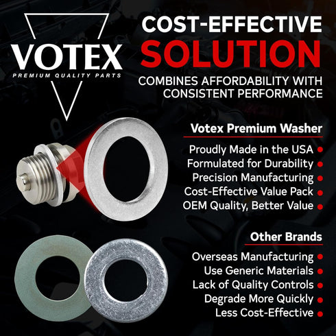 VOTEX-Made in USA- Oil Drain Plug Crush Washer M14 14MM, Gasket Seal Ring - Fits Acura, Honda, Kia, Hyundai and More, 20 Pack, 94109-14000, 007603...