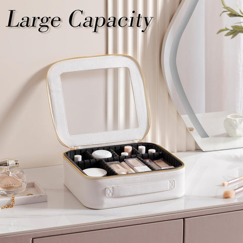 HBselect Clear Makeup Bag Travel Toiletry Bag with Double Zippers Makeup Organizer with Adjustable Dividers PU Leather Makeup Bags Waterproof Cosm...