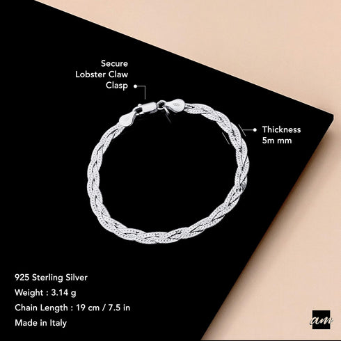 Amberta Women's 925 Sterling Silver Braided Herringbone Chain Bracelet (Length 7.5 inch)...