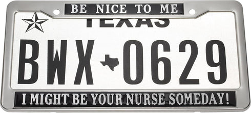 Registered Nurse License Plate Frame Cover Be Nice to Me Novelty Nursing for Women Bling Life Chrome Metal Front Car Humor Gift (BE Nice to)...