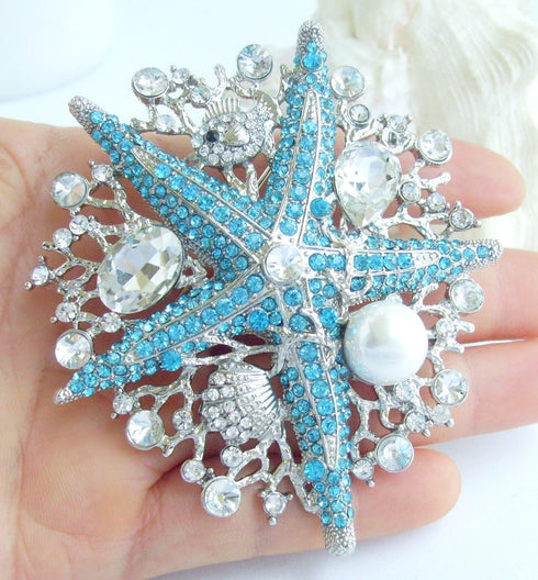 Sindary 3.15" Starfish Brooch Pin Austrian Crystal Pendant BZ6412...