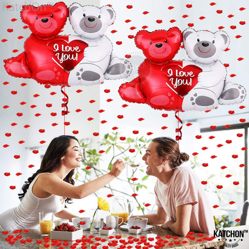 KatchOn, Huge 40x30 Inch Teddy Bear 'I Love You' Balloons - Pack of 2, Red, Romantic-Themed Balloons for Valentine's Day, Anniversary, Romantic Ni...