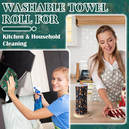 30 Pcs Reusable Paper Towel Paperless Towel with Cardboard Roll Reusable Cloth Paper Towel for Kitchen Washable Napkins Fit on All Holder Towel Ro...