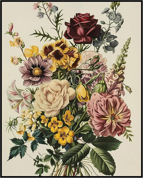 Posterizer 1 pcs-lush pink and yellow bouquet of flowers-Floral & Botanical Art-Abstract & Modern Art-Decor for Home & Office- UNFRAMED Wall Art...