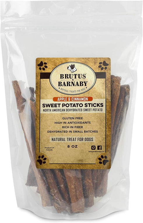 BRUTUS & BARNABY USA Sweet Potato Dog Treats - Crunchy Grain Free Cinnamon Apple Sticks, Promotes Positive Gut Health with Natural Anti-Diarrhea P...