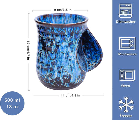 18oz Ceramic Hand Warmer Mug, Novelty Hand Warmer Coffee Mug, Tea Mug, Keep Your Hands Warm, Comfy Handwarmer, Microwave And Dishwasher Safe (Blue...