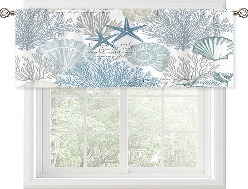 Ocean Beach Valances Kitchen Curtains Nautical Coastal Starfish Seashell Window Drapes Blue Sea Underwater Bedroom Bathroom Living Room Treatment ...