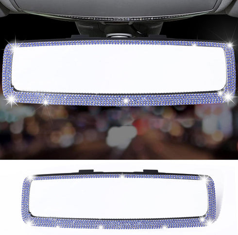 LivTee Bling Car Rearview Mirror, Car Bling Decorations Rear View Mirror with HD Glass, Bling Car Interior Accessories for Women and Teens - Blue...