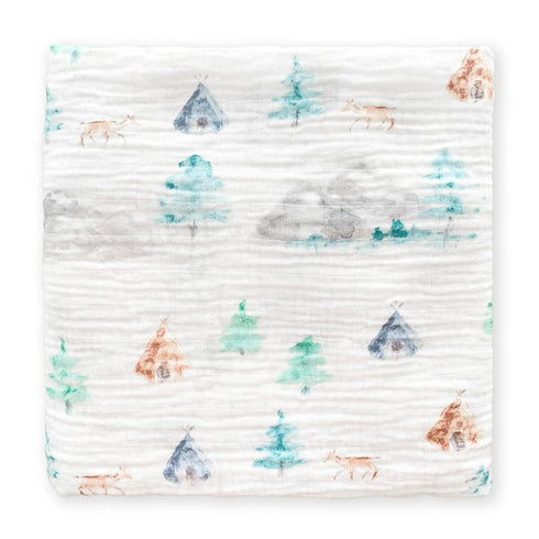 SwaddleDesigns Cotton Muslin Swaddle Blanket, Receiving Blanket for Baby Boys & Girls, Best Registry Gift, 46x46 inches, Watercolor Denim Mountain...