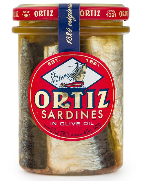 Ortiz Sardines A la Antiqua 'Old Style', Moist and Tender, Wild Caught in Spain and Hand-Packed in Premium Extra Virgin Olive Oil, Enjoy in Salads...