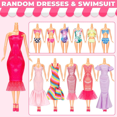 46 Pcs Doll Clothes and Accessories Kit, Including 2 Princess Gowns 4 Fashion Dresses 2 Tops 2 Pants 2 Bikini Swimsuits 10 Shoes 10 hangers 15 Jew...