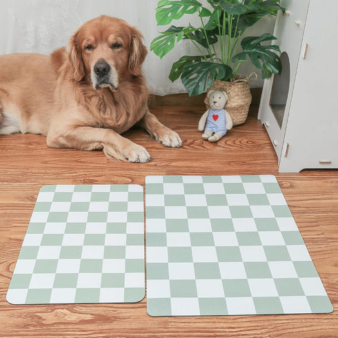 Ralxion Checkered Dog Feeding Mat, Absorbent Mats for Dog Food and Water Bowl, Dispenser, Retro Modern Aesthetic Sage Green Checkerboard Pet Place...