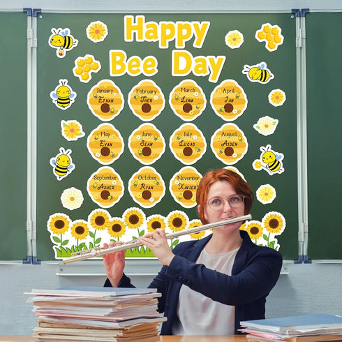 Bee Birthday Bulletin Board Happy Bee Day Bulletin Board Set Happy Birthday Classroom Supplies Honeycomb Bulletin Board Decoration Bee Cutouts Sun...