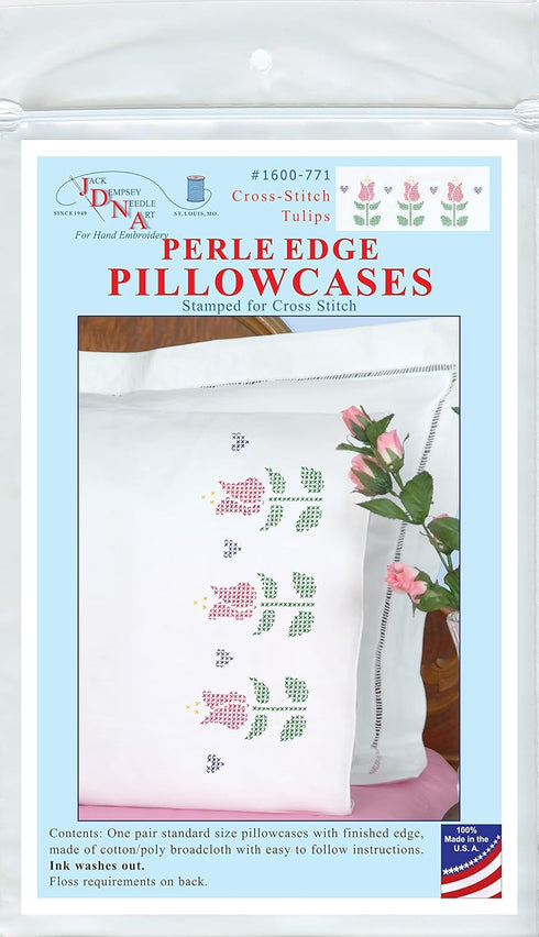 Jack Dempsey Cross-Stitch Tulips Embroider Pillowcase, Standard, White...