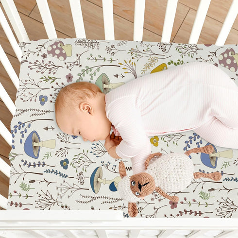 Fitted Crib Sheets Wild Plants Mushroom Stretchy Portable Playard Sheets for Baby Toddler, Breathable Soft Mini Crib Mattress 39 x 27 in for Boys ...