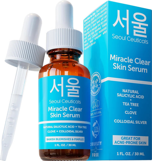 SeoulCeuticals Korean Acne Serum, Skin Care Treatment for Acne Prone Skin - Rapid Action Salicylic Acid, Tea Tree & Clove For Even Skin Tone 1oz...