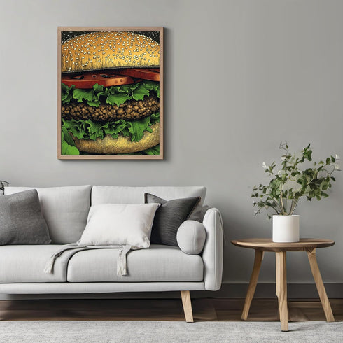 Posterizer 1 pcs-A juicy colorful hamburger-comic book inspired food art -2-Kitchen & Bar Art Art for Cafe, Restaurant, Coffee Bar - unframed wal...