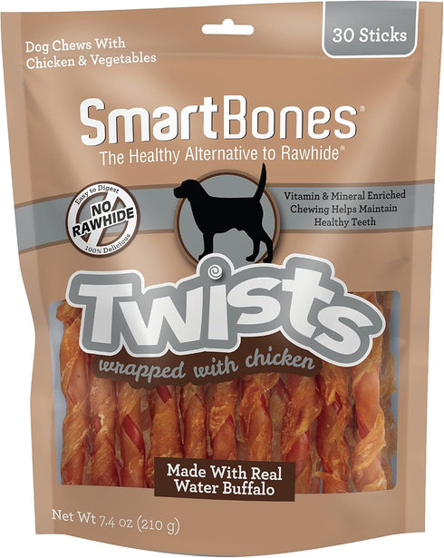 Smartbones Twists Wrapped with Chicken Made with Real Water Buffalo, 30 Count, Rawhide-Free Chews for Dogs, 7.40 Ounce (Pack of 1)...