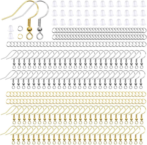 Thrilez Hypoallergenic Earring Hooks, 600Pcs Earring Making Kit with Hypoallergenic Earring Hooks, Jump Rings and Clear Rubber Earring Backs for D...