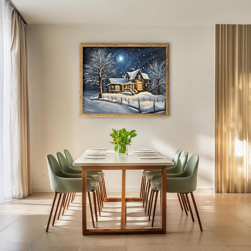 Posterizer 1 pcs- quaint old village-building in nature-night sky 14-Landscape & Nature Art-Floral Botanical Art- Decor for Home & Office- unframe...
