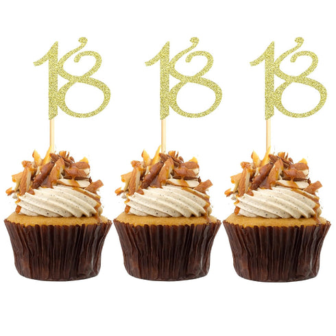 24 PCS 18th Cupcake Toppers - Anniversary or Birthday Cupcake Picks Party Decoration Supplies | Gold 18th...