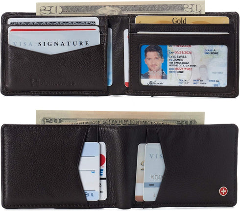 Alpine Swiss Delaney Men’s Slimfold RFID Protected Wallet Nappa Leather Comes in a Gift Box Brown...
