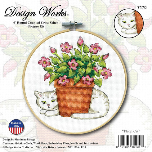 Design Works Crafts Inc. Floral Cat Counted Cross Stitch Kit with Hoop, Multi...