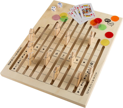 Hey! Play! Wooden Horse Race Game with Dice, Cards and Chips – Indoor and Outdoor Board Games for Adults, Kids, Boys and Girls Party Game (80-DDH)...