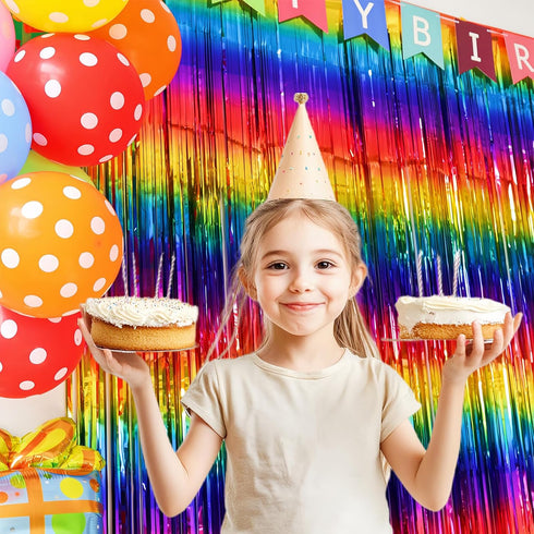 Sparkly Rainbow Foil Fringe Curtain Metallic Streamers Tinsel Party Backdrop Decorations for Birthday Gay Pride Day Graduation Wedding Engagement ...