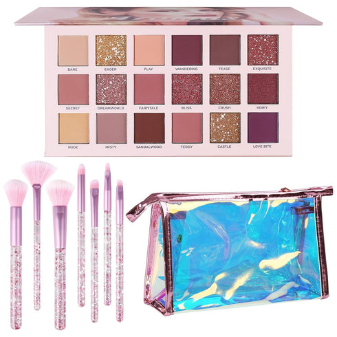 UCANBE Makeup Kit for Women & Teens,18 Colors Nude Eyeshadow +7pcs Soft Makeup Brushes + Pink Cosmetic Bag Makeup Sets, Shimmer Matte Glitter Make...