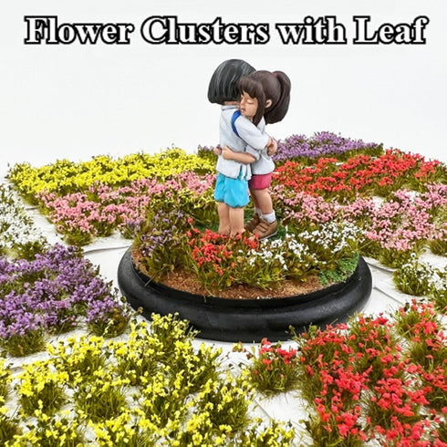 Woohome 4 Pack Miniature Colorful Flower Cluster Self Adhesive Flower Vegetation Groups Static Grass Tufts for Train Landscape Railroad Scenery Sa...