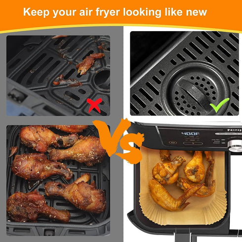 Air Fryer Liner for Ninja DZ201 DZ071 DZ401 DZ550 100PCS Food Grade Parchment Disposable Air Fryer Paper Liners Air Fryer Accessories Rectangle Ba...