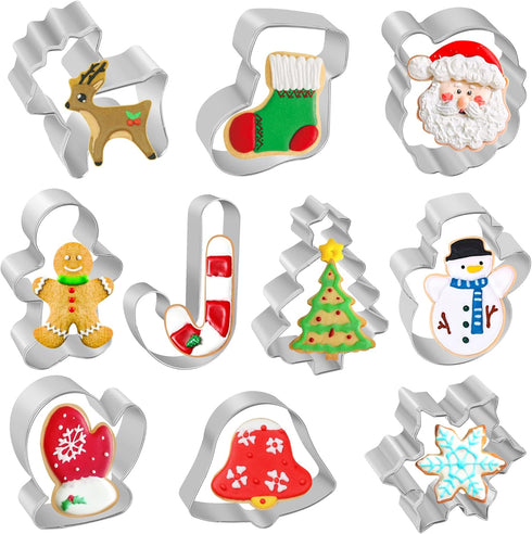 Christmas Cookie Cutters, 10 pieces Large Metal Cookie Cutters Shape - Gingerbread Man, Snowflake, Snowman, Christmas Tree, Bell, Reindeer & More ...