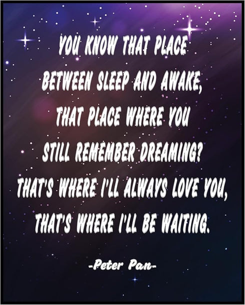 Posterizer 1 pcs-Place Between Sleep & Awake-Peter Pan Cartoon Quotes-Kids Room Art- Gift for Daughter, Son, Kids-Decor for nursery toddlers kids ...