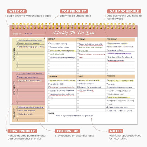 Weekly To Do List Notepad with 52 Undated Sheets?8.5"×11"?- Undated Weekly Planner Notepad for Office Desk Accessories and Supplies - Sunshine Pet...