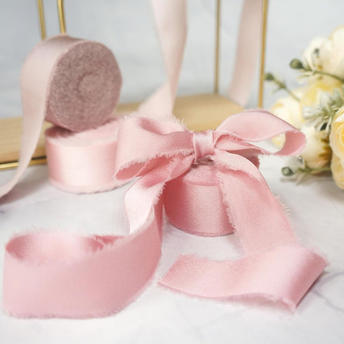 CT CRAFT LLC Frayed Satin Silk Ribbon 1" x 10 Yards x 3 Rolls Blush Pink Dusty Rose Light Coffee for Christmas Home Decor Gift Wrapping DIY Crafts...