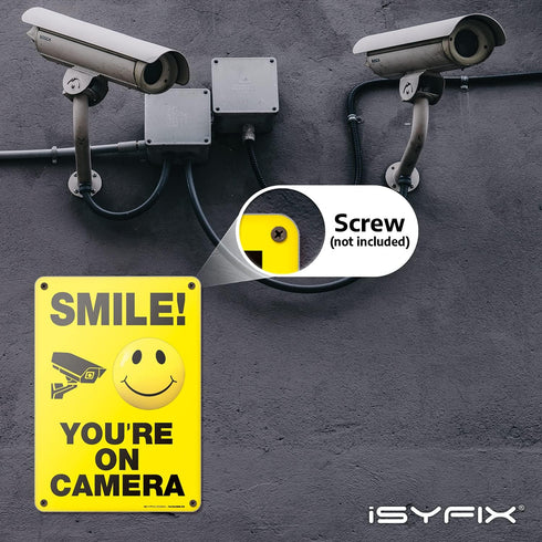 iSYFIX Smile You're on Camera Signs for Business – 1 Pack 7x10 Inch – 100% Rust Free .040 Aluminum Sign, Laminated for UV, Weather, Fade Resistanc...