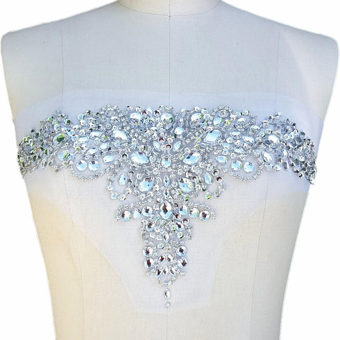 New Exquisite Pure Handmade Bright Crystal Patches Sew-on Rhinestones Applique with Stones Sequins Beads for Wedding Dress DIY Manual Accessories ...