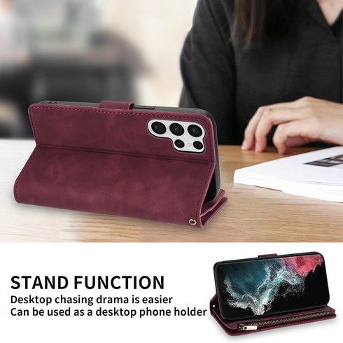 ZZXX Samsung Galaxy S22 Ultra Case Wallet with Card Slot Premium Soft PU Leather Zipper Flip Folio with Wrist Strap Kickstand Protective Cover for...