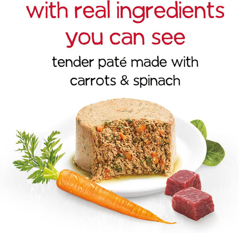 Purina Beneful Infused Wet Dog Food Pate, with Real Beef, Carrots and Spinach, with Bone Broth for Dogs - (Pack of 12) 3 oz. Cans...