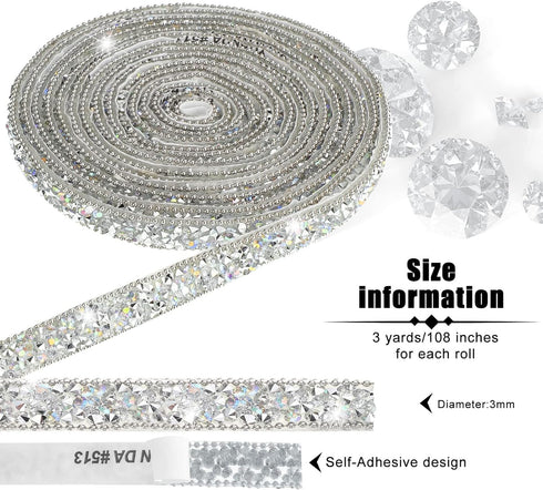 Hicarer 3 Yards Resin Rhinestone Ribbons for Wedding Self Adhesive Diamond Crystal Ribbon Roll Glitter Resin Diamond Belt Bling for Craft DIY Bag ...