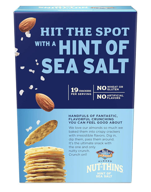 Blue Diamond Almonds Nut-Thins Gluten Free Cracker Crisps, Hint Of Sea Salt, Family Size, Sea Salt, 7.7 oz (Pack of 1)...