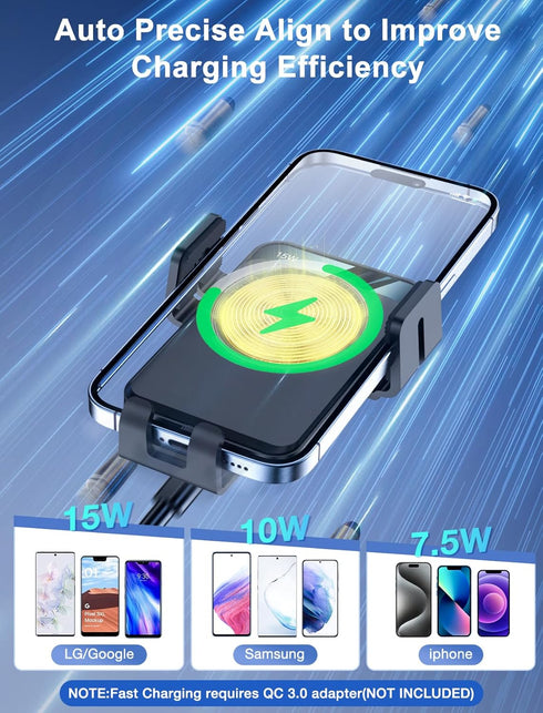 Wireless Car Charger, MOKPR Auto-Clamping Car Mount 15W/10W/7.5W Fast Charging Air Vent Car Phone Mount Compatible with iPhone 15/14/13/13 Pro/12 ...